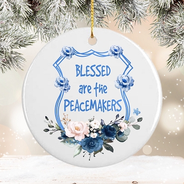 Personalized Blessed Are The Peacemakers Police Shield Ceramic Christmas Ornament